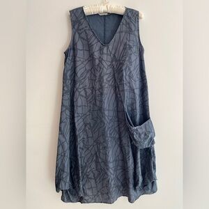 CHALET ET CICI Griselda 100% Linen Grey Sleeveless Dress A-Line Lagenlook Artsy